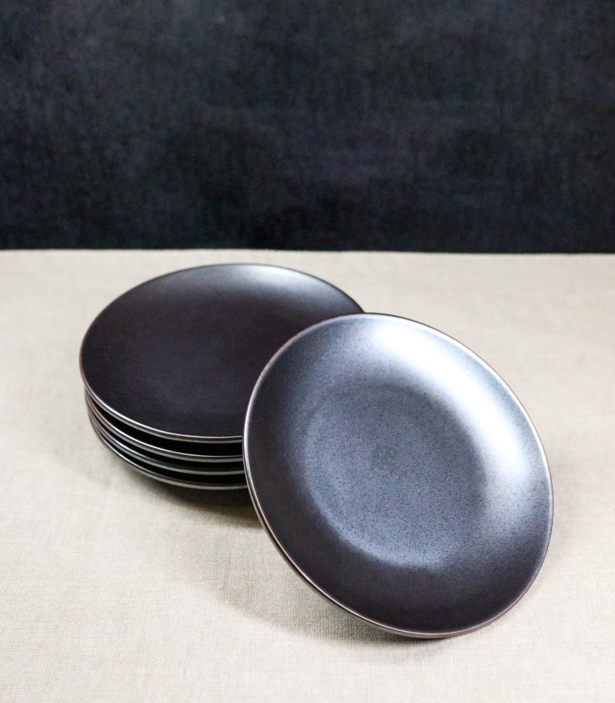 Set Of 5 Black Tetsu Kesho Round Appetizer Dessert Salad Ceramic Plates 6"D