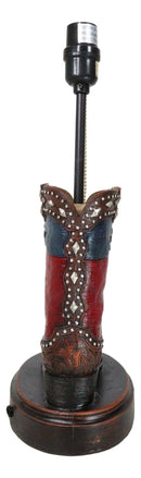 Western Floral Tooled Leather Texas State Flag Cowboy Boot Desktop Table Lamp