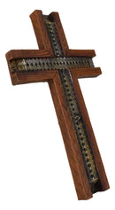 Rustic Western Wood Grain Pattern With Grey Silver Motif Faux Wooden Wall Cross