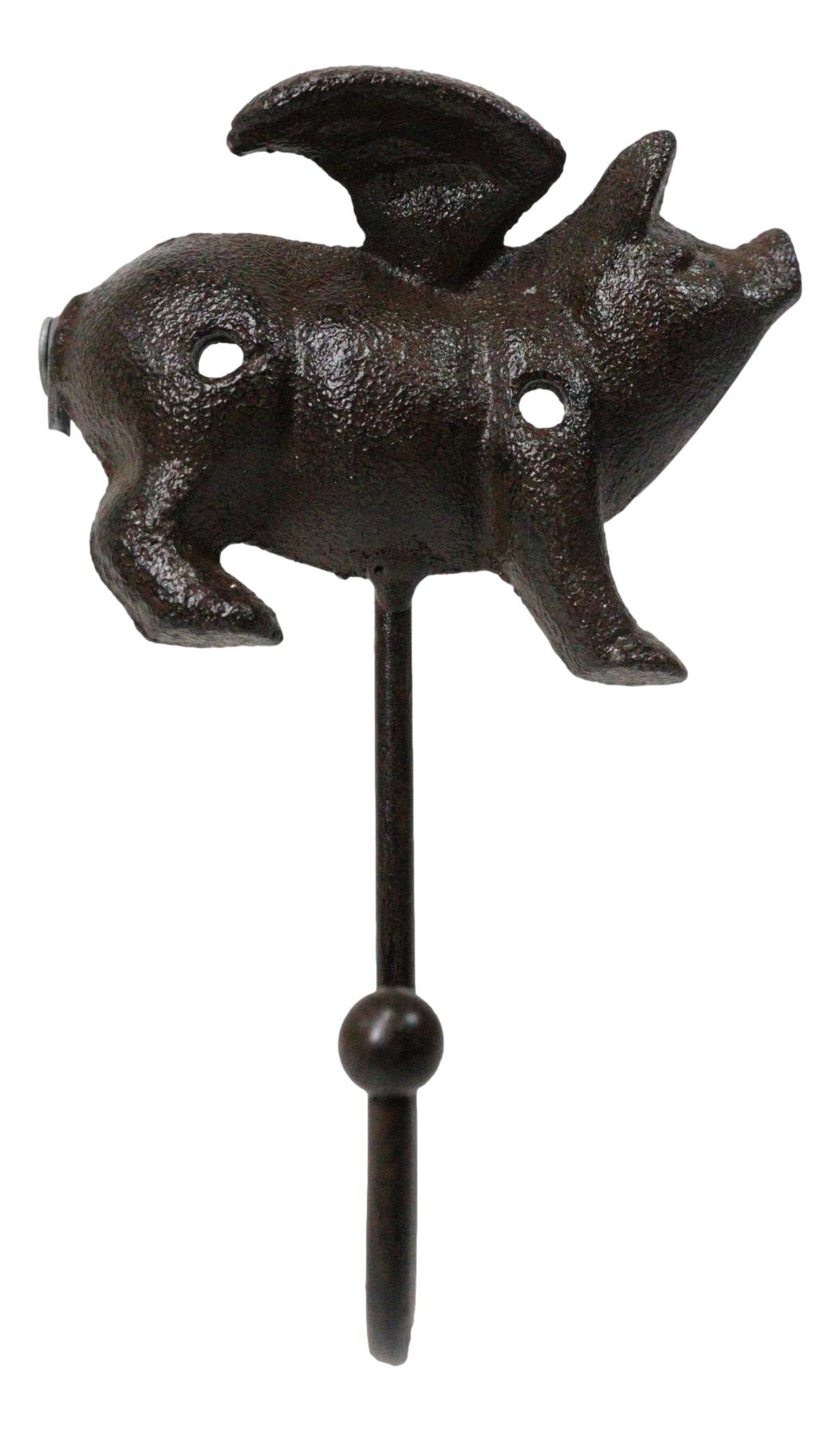 Set of 2 Cast Iron Rustic Country Flying Angel Pig Wall Hooks Coat Towel Hanger