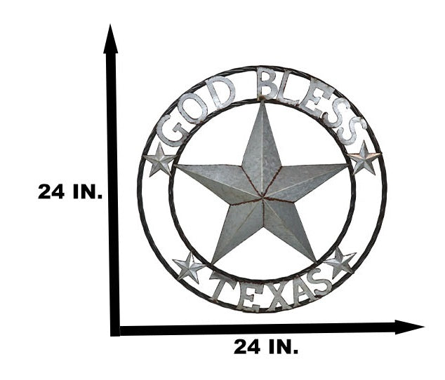 Large 24"D Rustic Western Star God Bless Texas Galvanized Metal Wall Circle Sign
