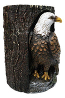 Bald Eagle Pillar Candle Holder Rustic American Eagle Figurine Tree Bark Design