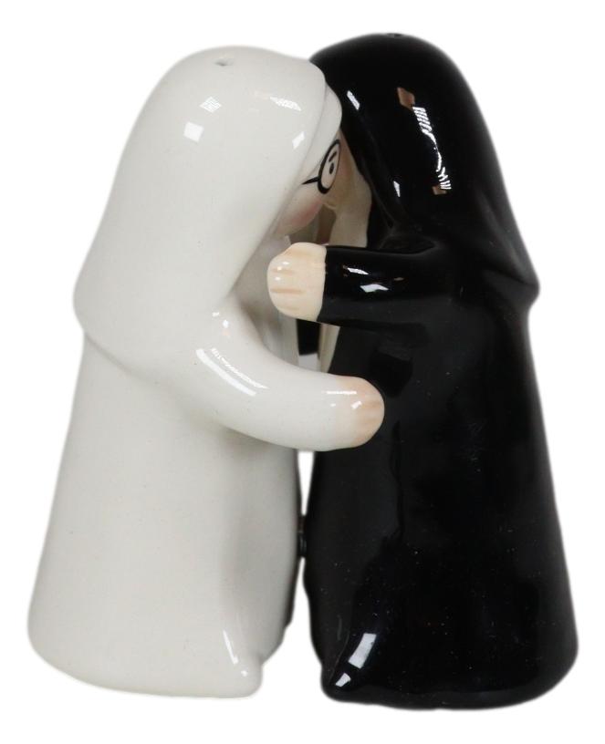 Black And White Dressed Dancing Nuns Cute Ceramic Salt & Pepper Shakers Set