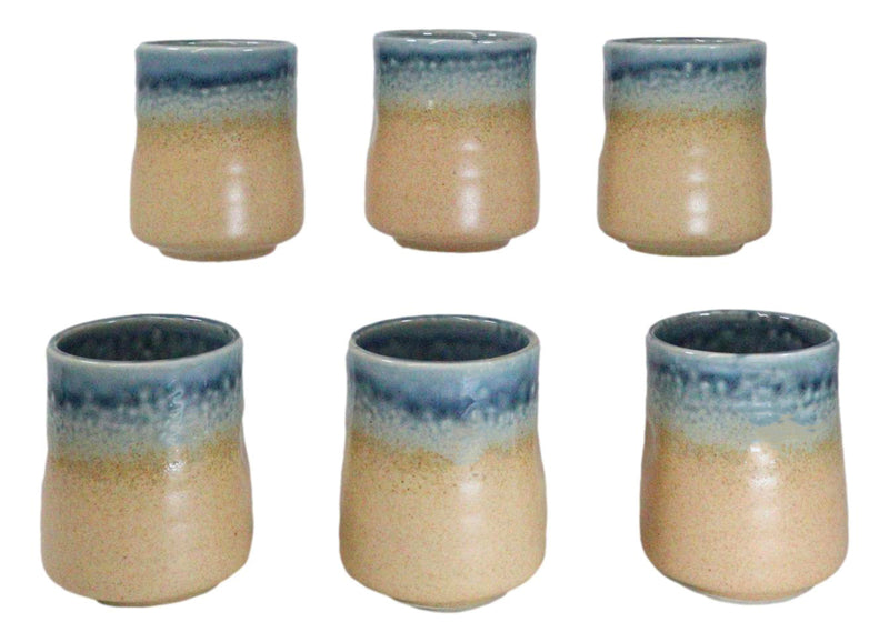 Pack Of 6 Porcelain Ao Nagashi Blue River Reactive Glaze Yunomi Tea Cups 9oz