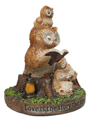 Bedtime Story Owl Mother & Owlets Figurine Owl Family Reading Book by Tree Stump