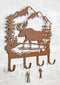 Rustic Western Moose Deer By Pine Forest Mountain 4-Peg Wooden Wall Hooks Plaque