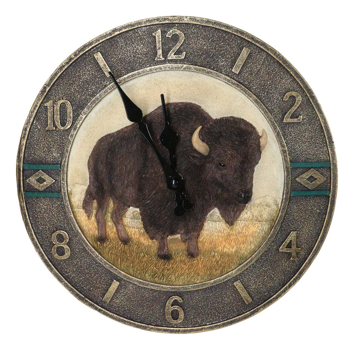 Frontier Land Legacy Southwestern Bison Wall Clock American Buffalo Sculpture