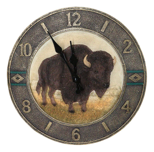 Frontier Land Legacy Southwestern Bison Wall Clock American Buffalo Sculpture