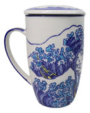 Great Wave Kanagawa 15oz Porcelain Tea Mug With Lid & Stainless Steel Infuser