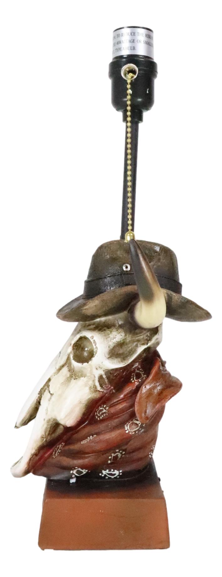 Rustic Western Cow Skull With Cowboy Hat And Red Scarf Table Lamp With Shade