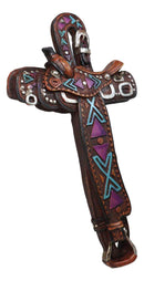Country Western Rustic Horse Saddle Faux Tooled Leather Decorative Wall Cross