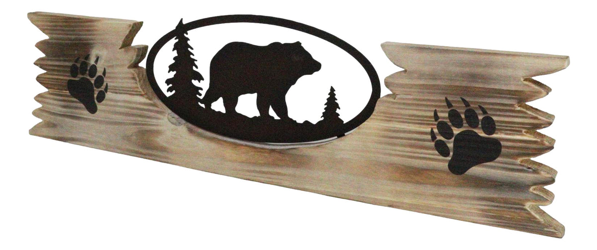 Rustic Western Black Bear By Pine Trees Metal Cutout Wooden Plank Wall Decor