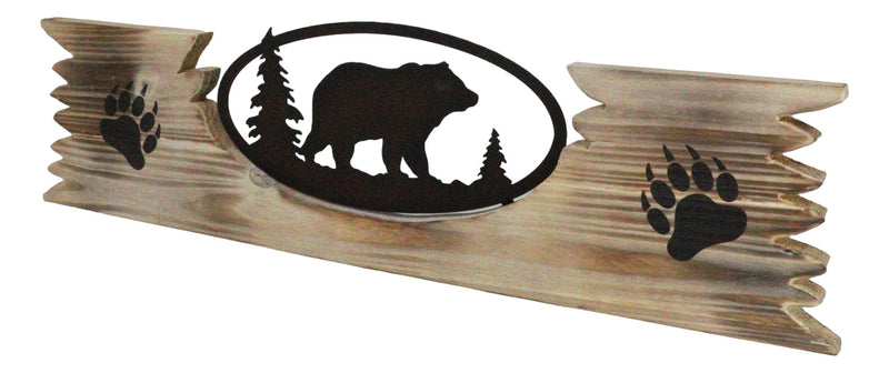Rustic Western Black Bear By Pine Trees Metal Cutout Wooden Plank Wall Decor