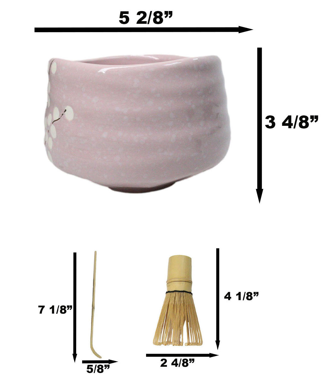 Pink Sakura Blossoms Ceramic Japanese Matcha Green Tea Bowl Whisk & Scoop Set