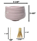 Pink Sakura Blossoms Ceramic Japanese Matcha Green Tea Bowl Whisk & Scoop Set