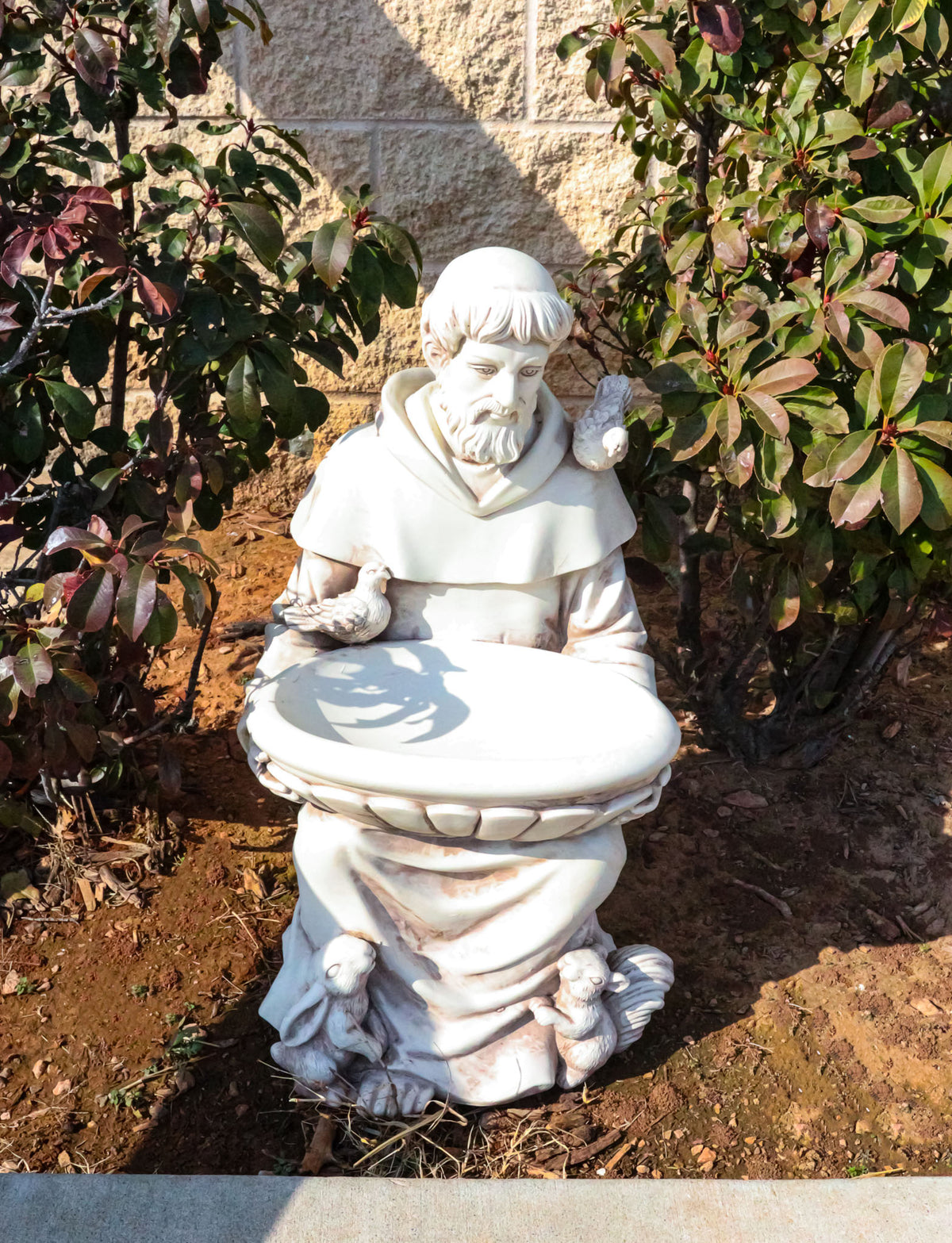 Sitting Saint Francis with Animals Large Outdoor Bird Bath Garden Statue 27"H - Ebros Gift