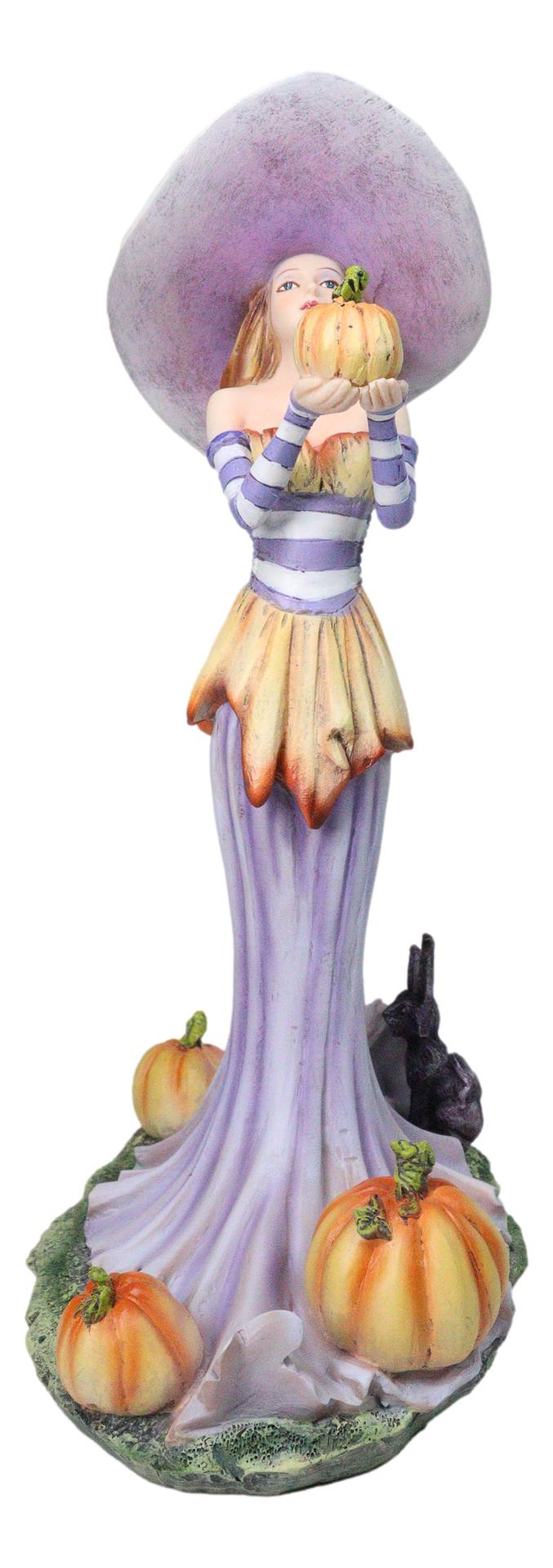 Amy Brown Halloween Purple Hat Pumpkin Witch with Mysterious Black Cat Figurine