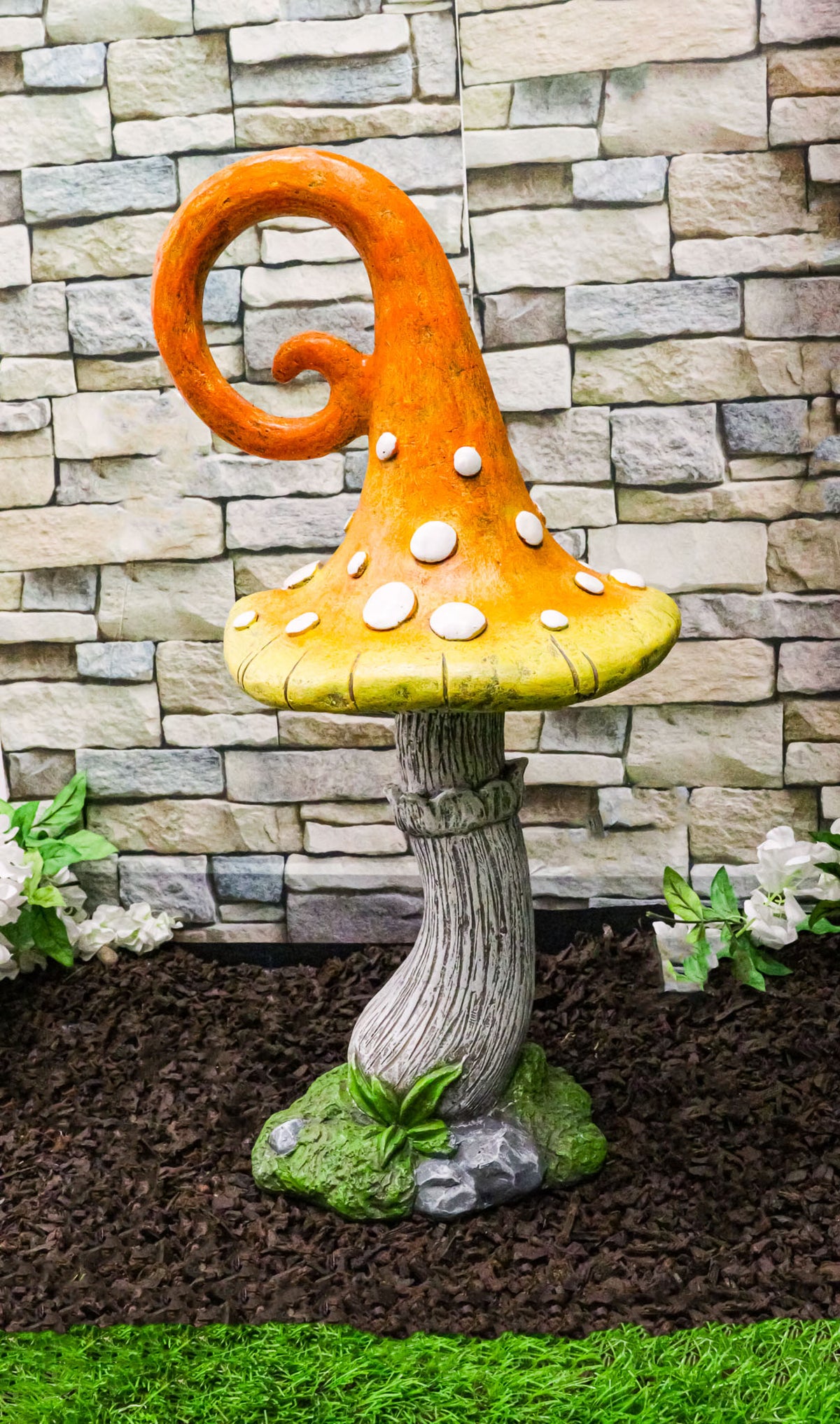 Large Fairy Garden Orange Meringue Crooked Toadstool Mushroom Figurine 23"H - Ebros Gift
