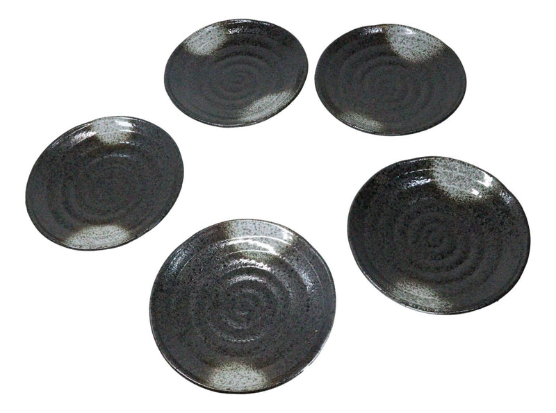 Pack Of 5 Ceramic Charcoal Grey Tone Hakumu Porcelain Round Dinner Plates 8.75"D