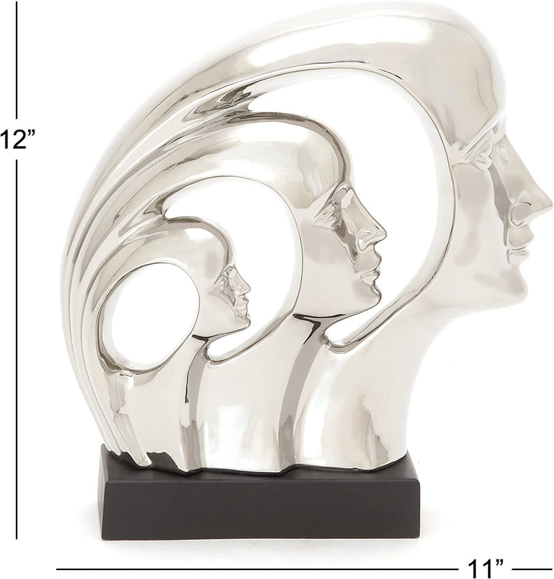 Silver Plated Ceramic Abstract Modern Gallery Art 3 Faces Family Unit Figurine
