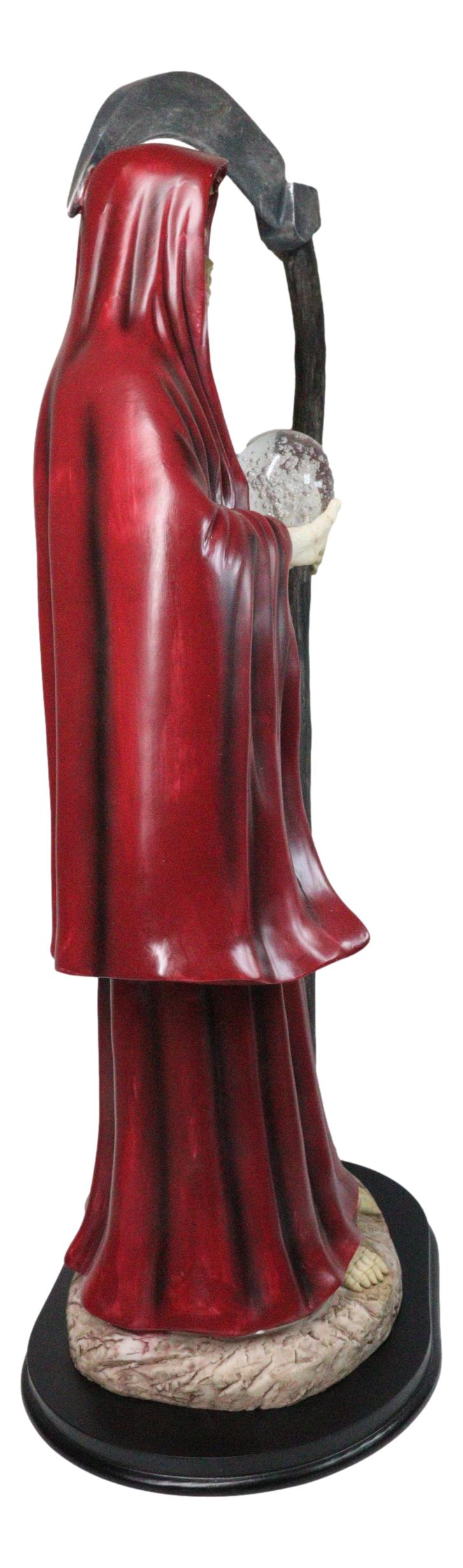 Large 2 Feet Tall Holy Death Santa Muerte Holding Scythe In Red Robe Statue