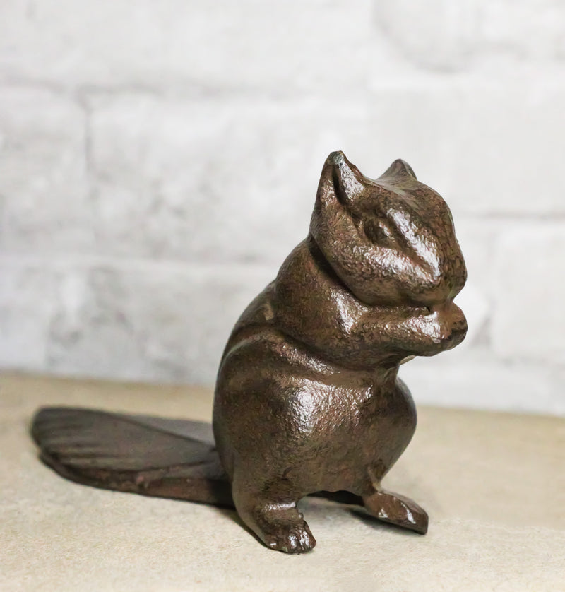 Rustic Cast Iron Standing Chipmunk Squirrel with Long Tail Door Stopper Wedge