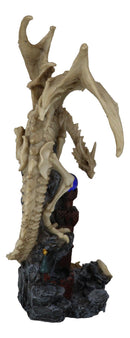 Gothic Skeleton Bone Dragon Perching On Rocky Mountain Castle Tower Figurine