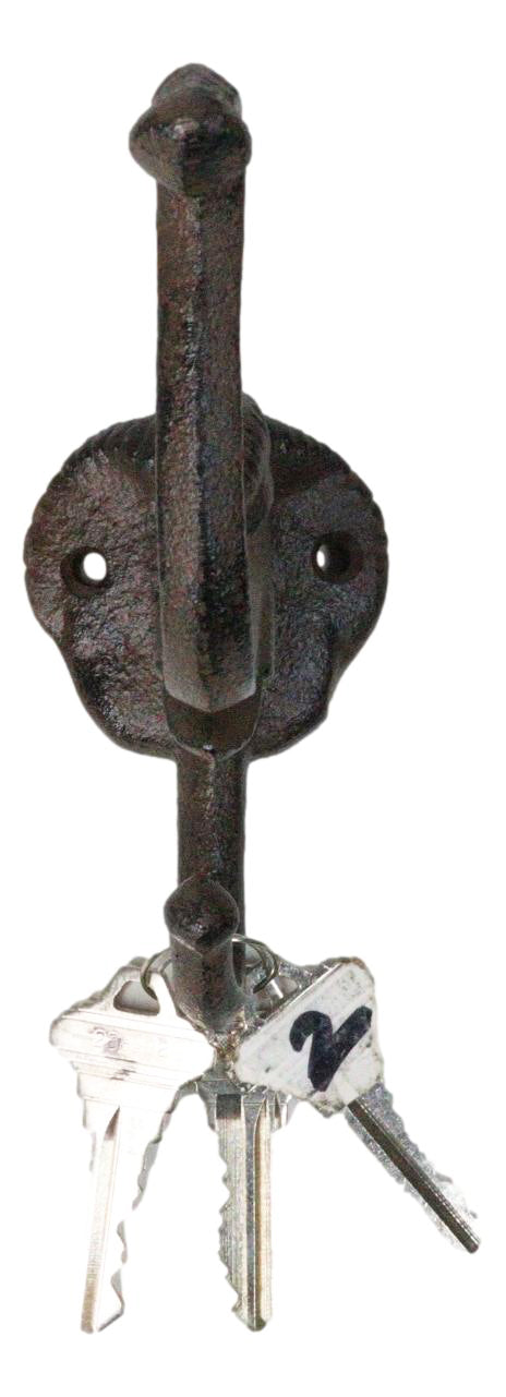 Pack Of 2 Rustic Cast Iron Safari Elephant Trunk Up Double Peg Wall Hook Hanger