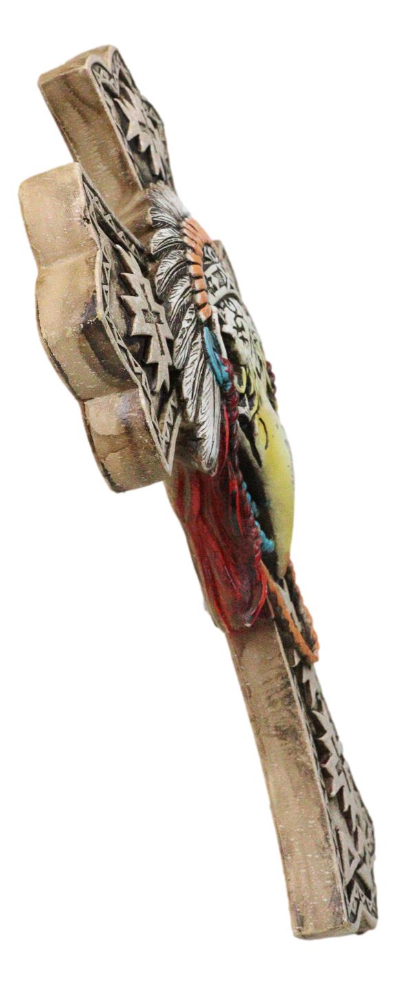 Southwestern Rustic Native Tribal Raven Crow Skull Headdress Roach Wall Cross