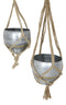 Set Of 2 Rustic Urban Farmhouse Roped Galvanized Metal Wall Hanging Pot Planters