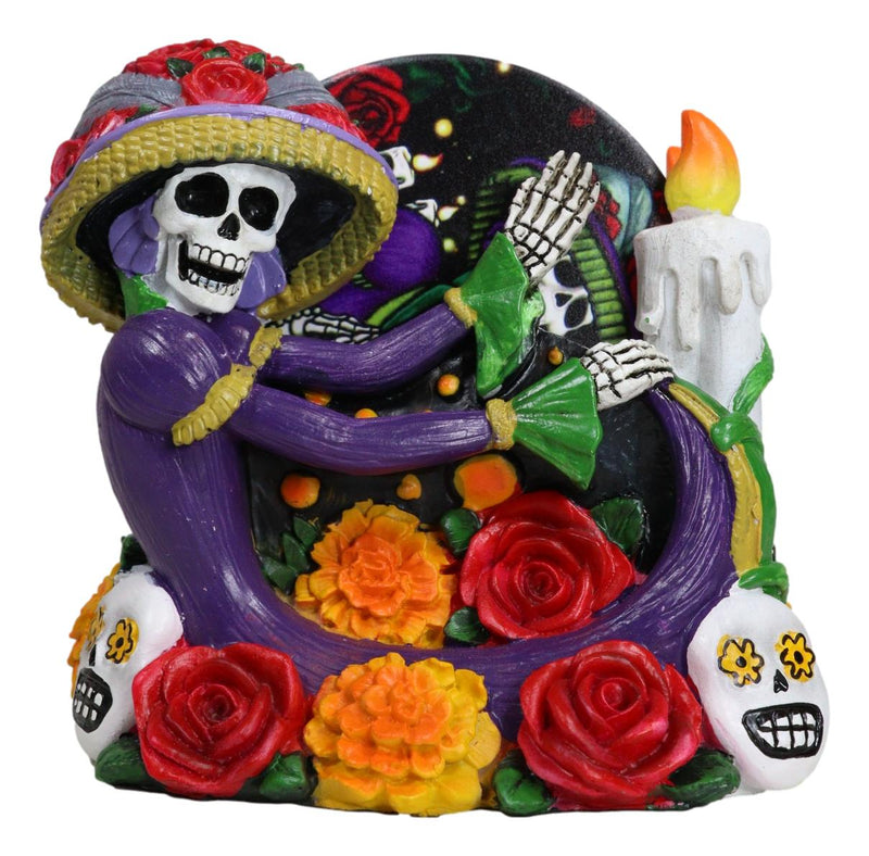 Gothic Sugar Skull Day of The Dead Roses And Flowers Lady Catrina Coaster Set