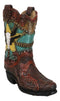 Western Star Texas Longhorn Colorful Faux Tooled Leather Cowboy Boot Money Bank
