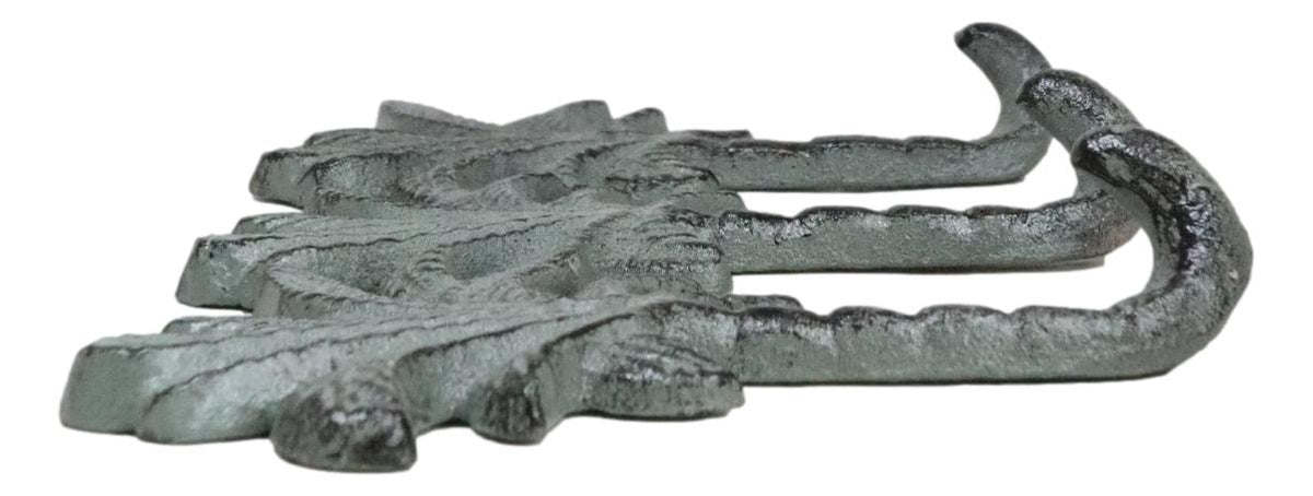 Pack Of 2 Cast Iron Verdigris Beach Coconut Palm Trees Triple Wall Key Hooks - Ebros Gift