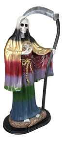 Large 2 Feet Tall Holy Death Santa Muerte Holding Scythe In Rainbow Robe Statue