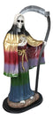 Large 2 Feet Tall Holy Death Santa Muerte Holding Scythe In Rainbow Robe Statue