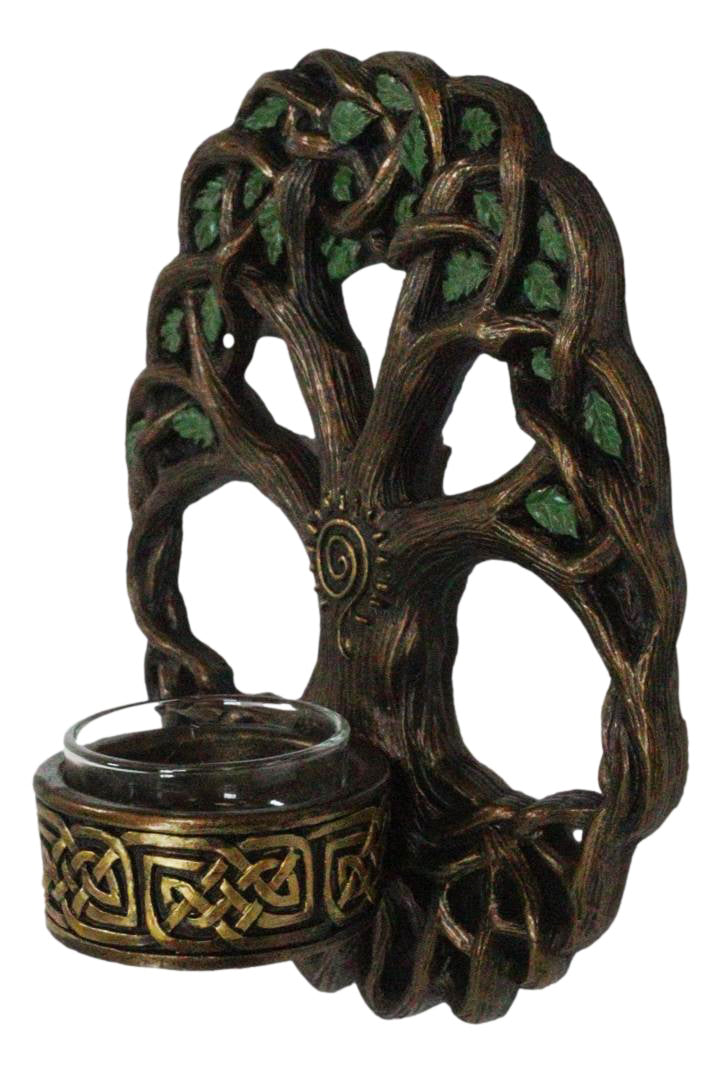 Wiccan Celtic Knotwork Tree Of Life Votive Candleholder Wall Sconce Plaque Decor - Ebros Gift