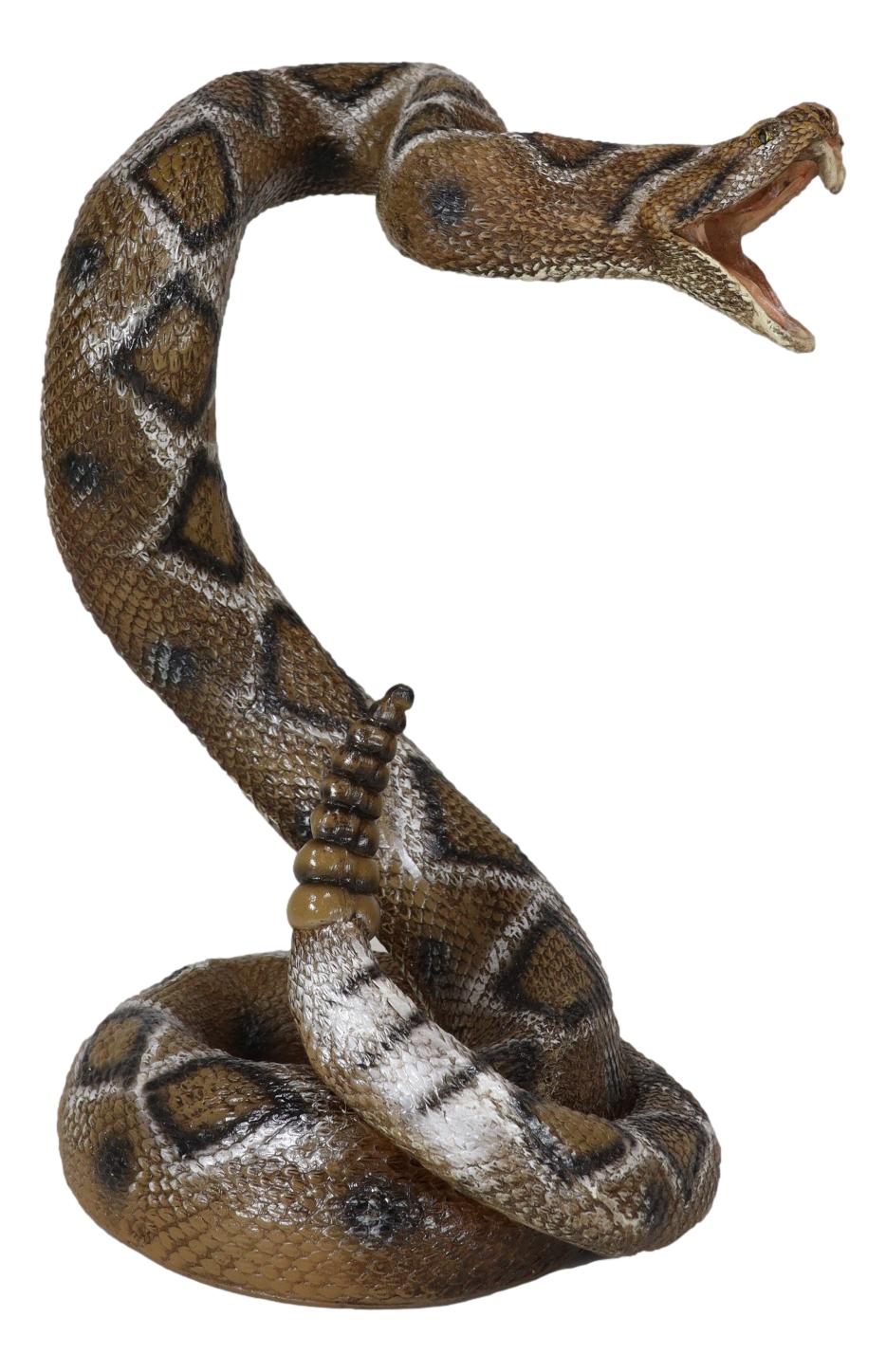 Realistic Attacking Coiled Diamondback Rattlesnake With Fangs Bared Figurine - Ebros Gift