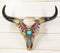 Southwestern Buffalo Cow Skull With Turquoise Silver Face Jewelry Wall Decor