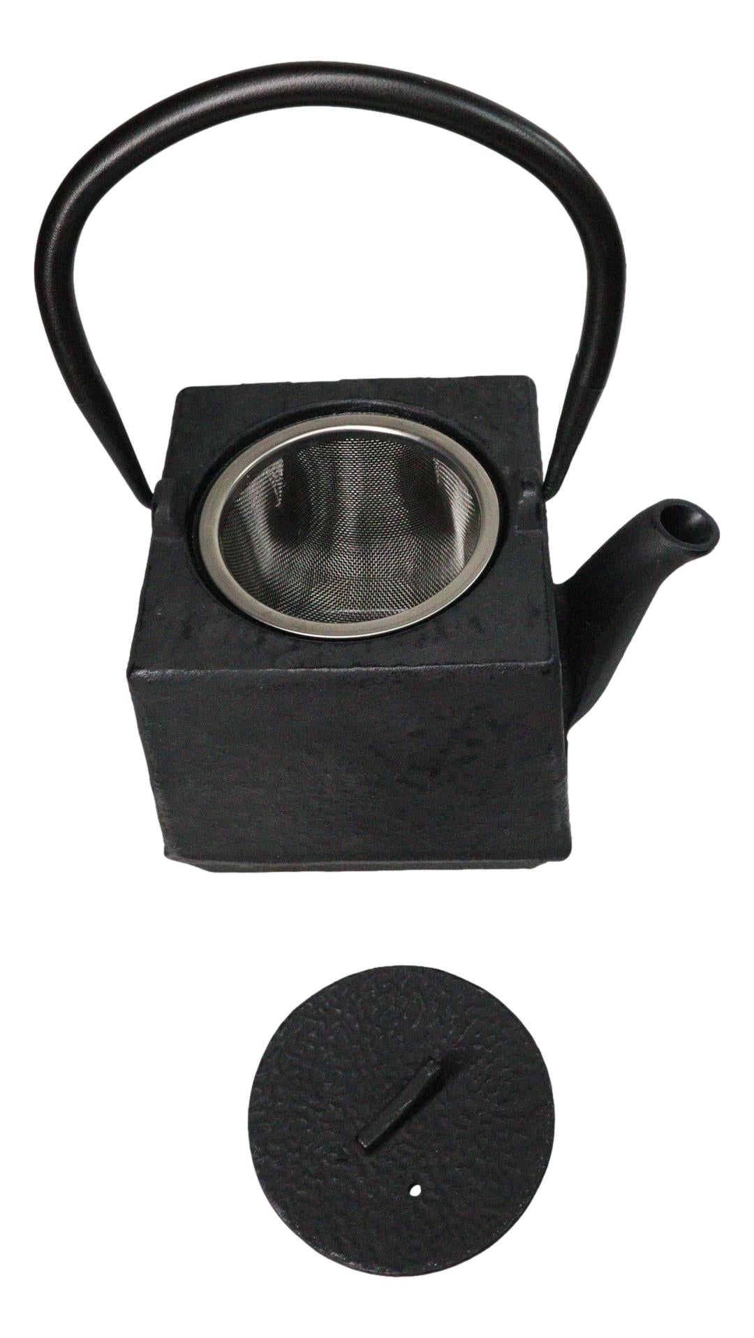 Black Traditional Square Tetsubin Medium Cast Iron Teapot 28oz Tea Pot W/ Handle