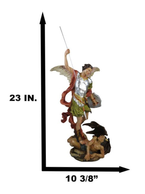 Archangel Saint Michael With Spear And Shield Trampling The Devil Statue 20"H