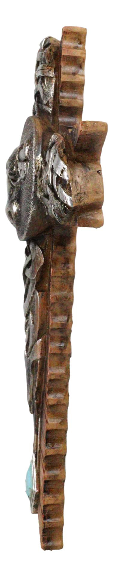 Rustic Western Cowboy Silver Concho Bull Cow With Tooled Knotwork Wall Cross
