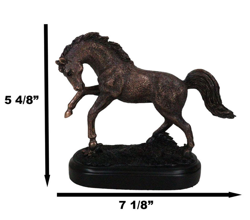 Rustic Western Country Stallion Horse Textured Bronze Resin Figurine With Base
