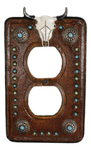 Set of 2 Western Cow Skull Turquoise Concho Wall Double Receptacle Switch Plates