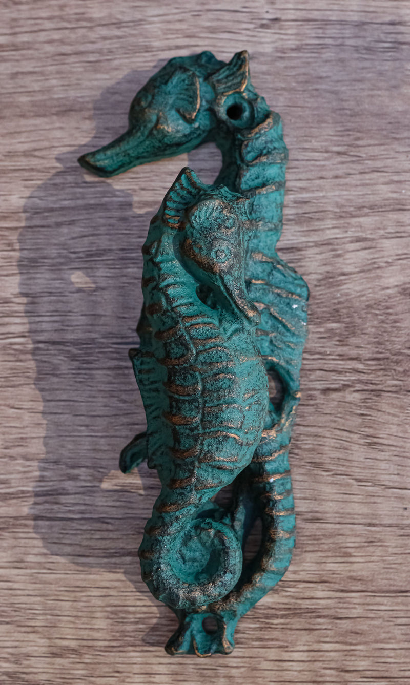 Cast Iron Verdigris Finish Sea Horse Door Knocker Cast Iron Verdigris Finish Sea Horse Door Knocker