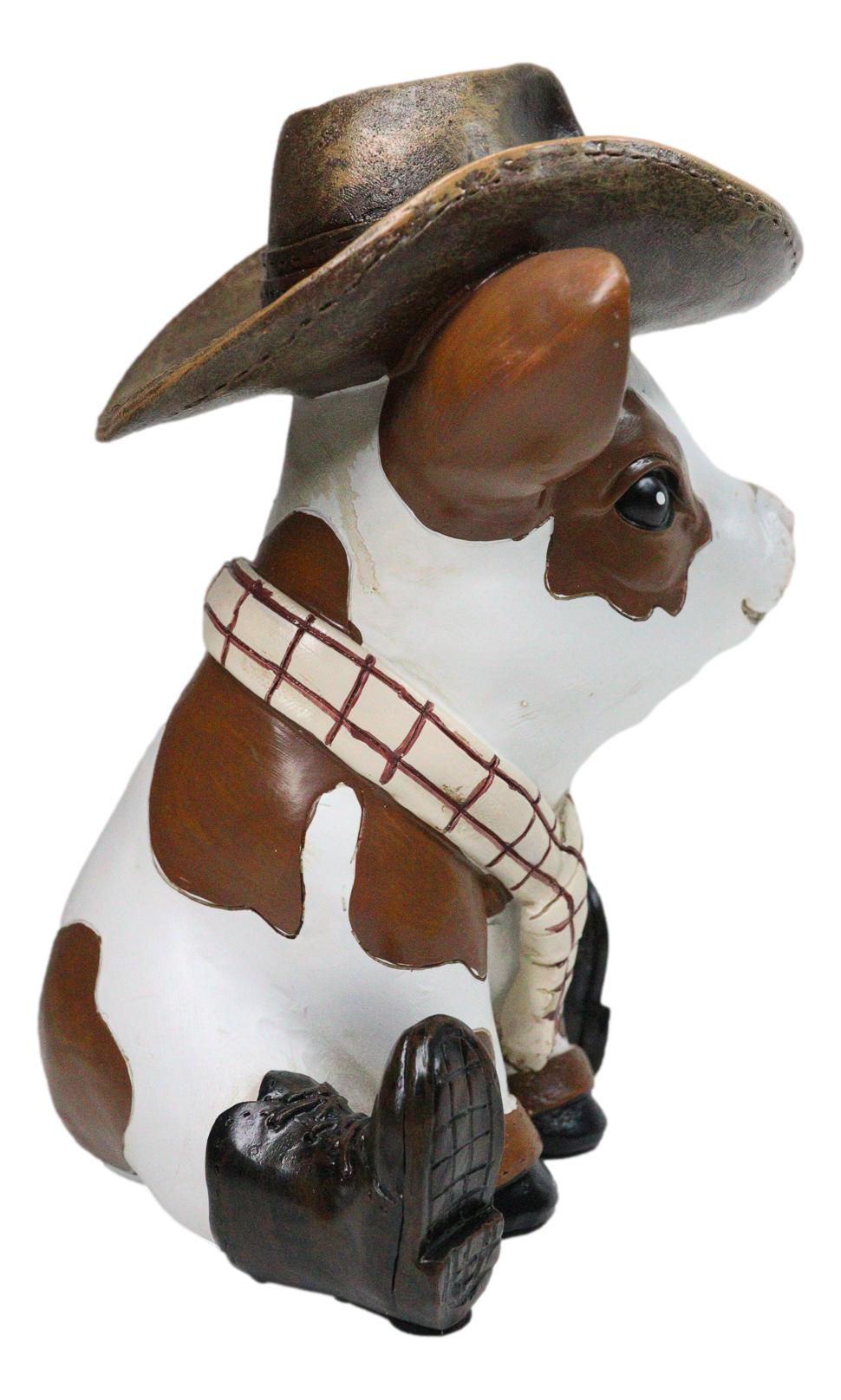 Western Brown Spotted Texas Longhorn Cow With Cowboy Hat And Boots Figurine