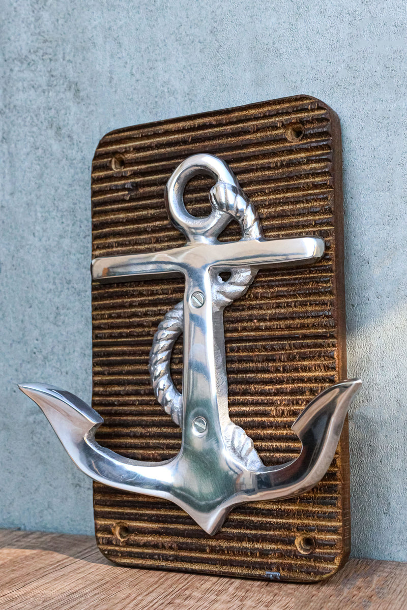 Aluminum Sailor Marine Sea Ship Anchor On Board 2 Pegs Double Wall Hook Plaque