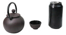 Round Dark Brown Textured Petite Cast Iron Teapot 10oz With 4 Mini Tea Cups Set