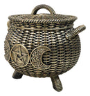 Wiccan Triple Moon Cauldron Pot In Wicker Finish Decorative Trinket Crystals Box