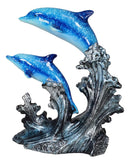 Nautical Marine Sea Ocean 2 Blue Dolphins Swimming Over Reef Waves Figurine