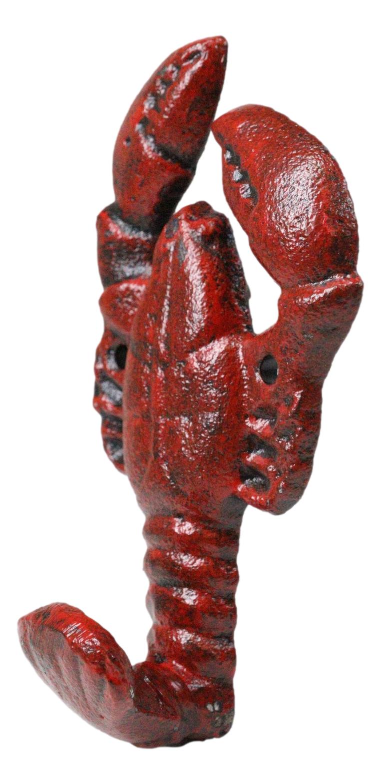 Set of 2 Cast Iron Red Nautical Cajun Creole Crawfish Lobster Tail Wall Hooks
